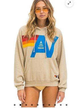 Aviator Nation LOGO STITCH PULLOVER RELAXED HOODIE - SAND